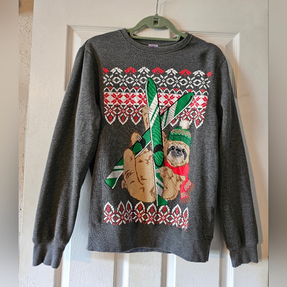 Gray Sloth Skiing Sweatshirt